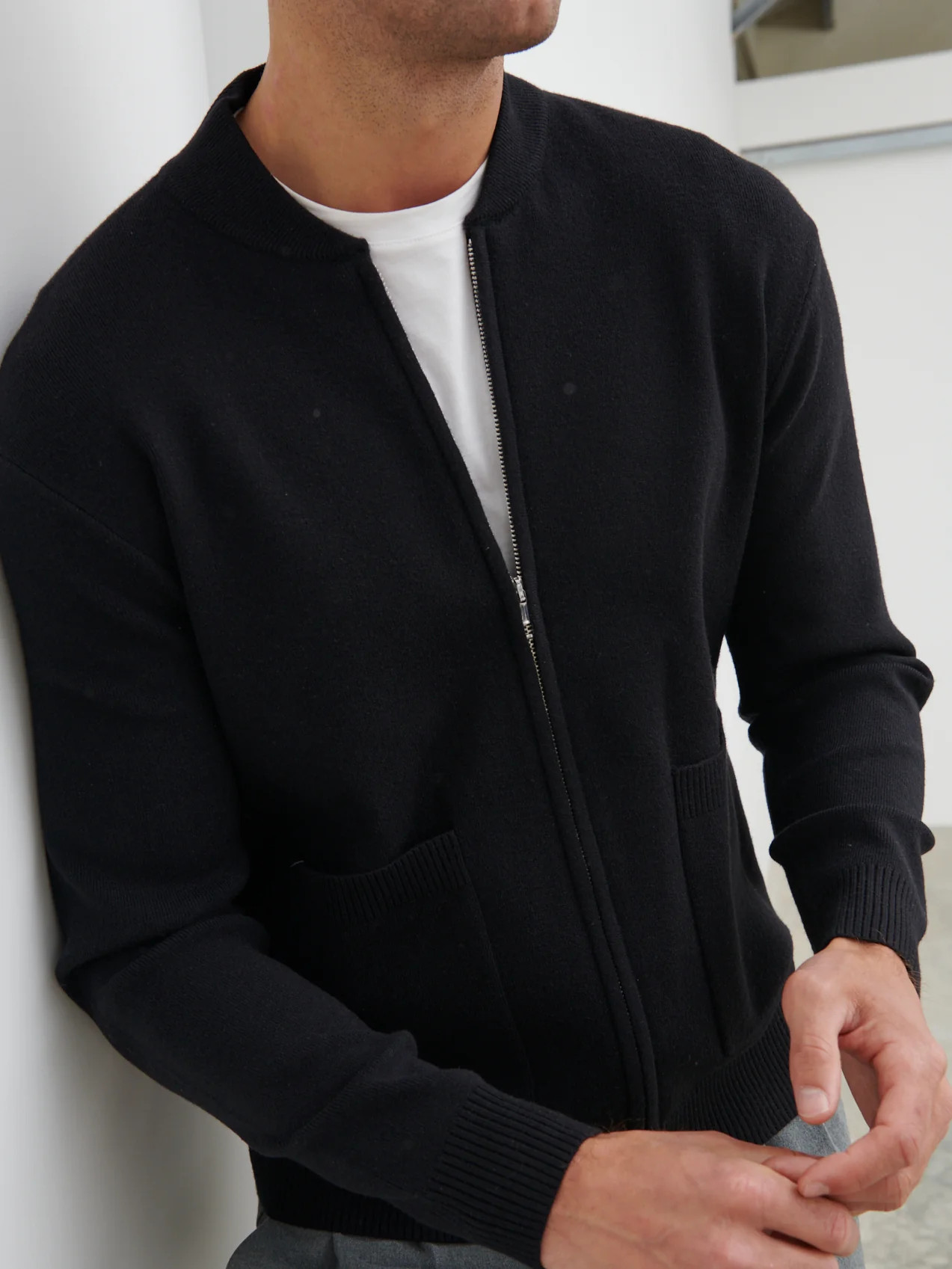 Arlo Knit Bomber Jacket - Black | NOBL