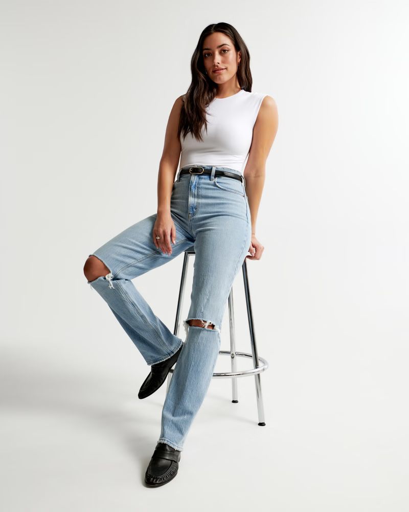 Women's Curve Love Ultra High Rise 90s Straight Jean | Women's Bottoms | Abercrombie.com | Abercrombie & Fitch (US)