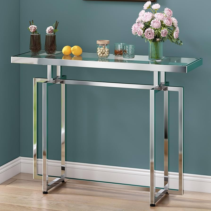 ASYA Glass Console Table for Entryway, Modern Entryway Table with Tempered Glass & Chrome Frame, ... | Amazon (US)