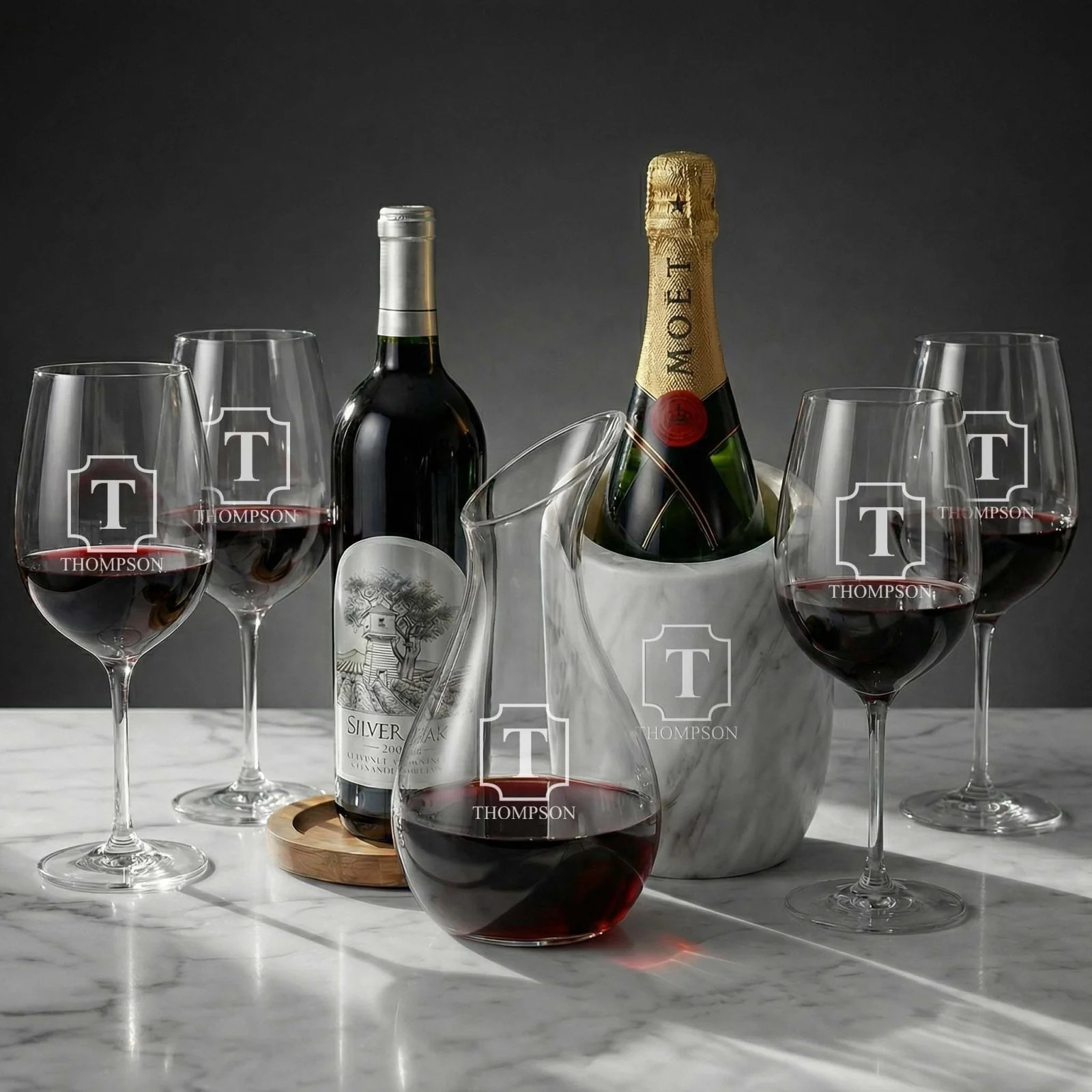 Reed Marble Wine Chiller Set w/ Slant Decanter & Wine Glasses | HomeWetBar.com