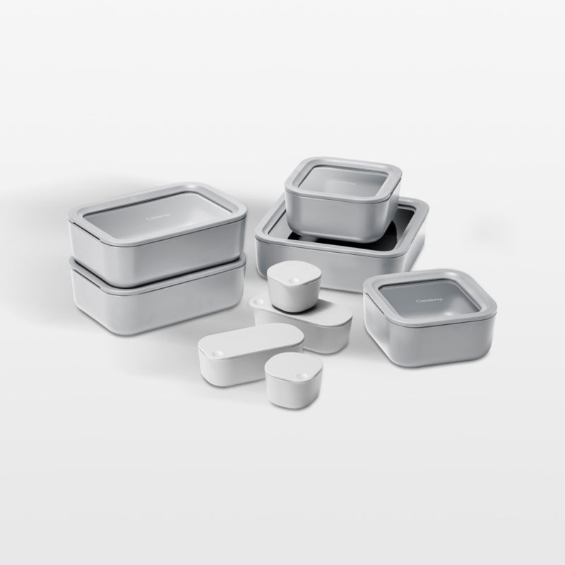Caraway Grey 17-Piece Glass Food Storage Set + Reviews | Crate & Barrel | Crate & Barrel