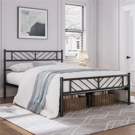 Renwick Justice Queen Size Metal Platform Bed with Arrow Design, Adult, Black | Walmart (US)