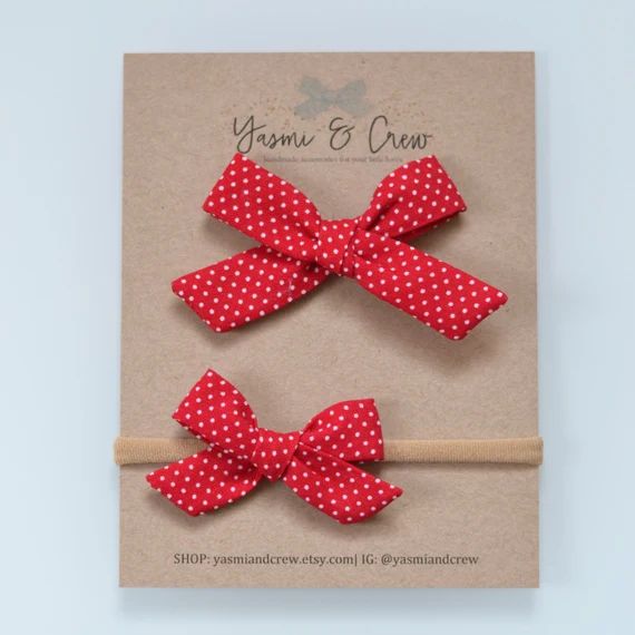 Red Dotty- Ellie Bow-Clip or Comfy Headband | Etsy (US)
