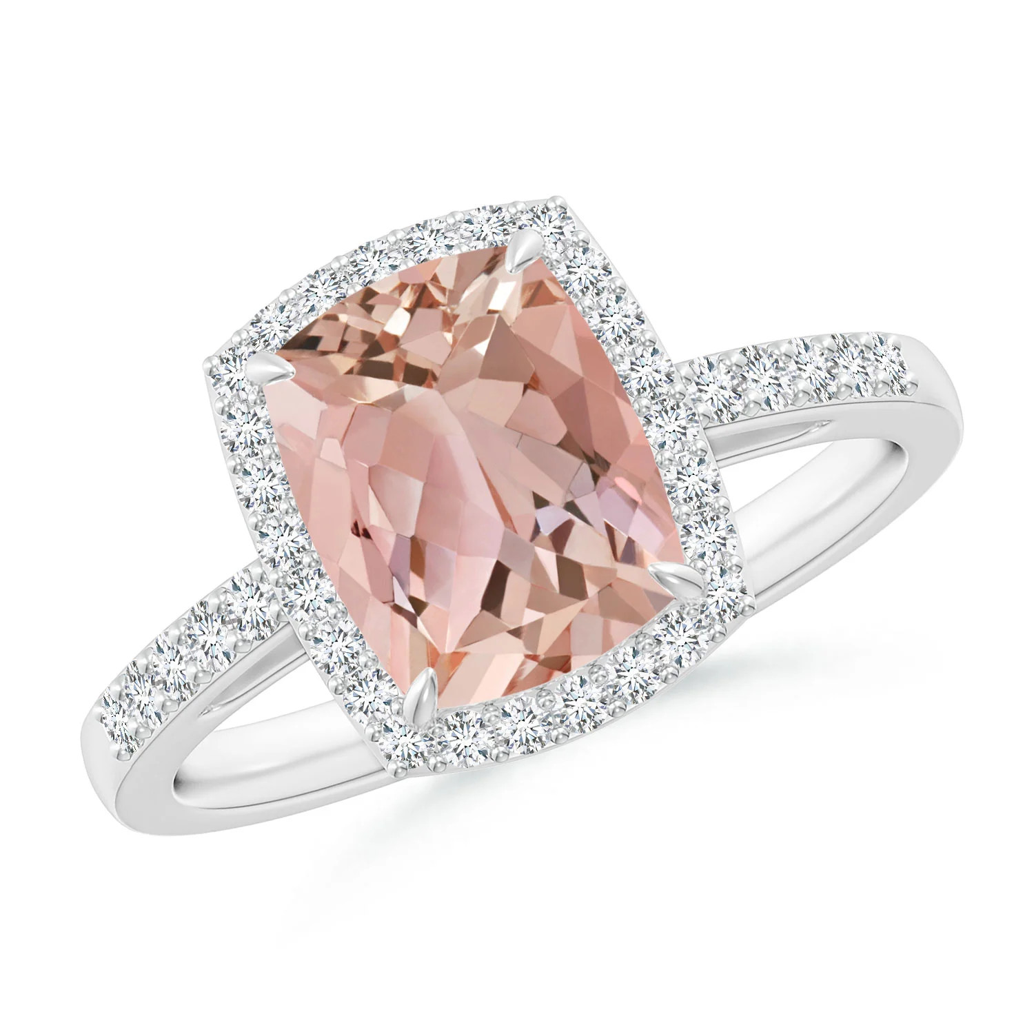 Rectangular Cushion Morganite Halo Engagement Ring | Angara | Angara US