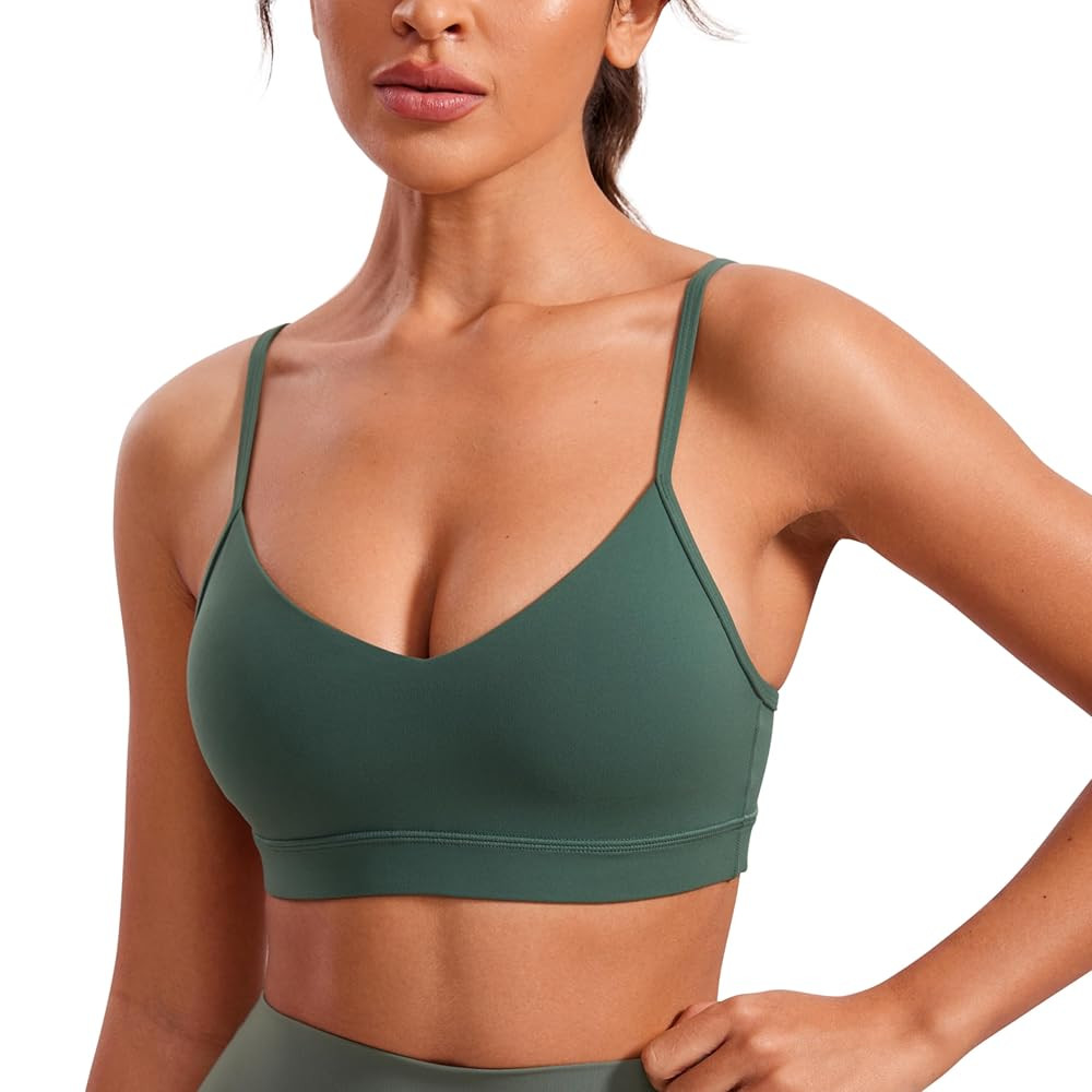 CRZ YOGA Butterluxe V-Neck Sports Bras for Women - Adjustable Thin Straps Padded Yoga Top Basic W... | Amazon (US)