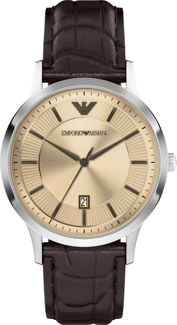 Three-Hand Leather Strap Watch, 43mm | Nordstrom