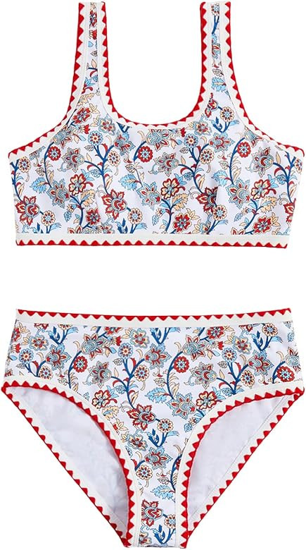 Women's 2 Piece Floral Print Bikini Set Y2K Tankini Set Boho High Waist Swimsuit Full Coverage Ba... | Amazon (US)