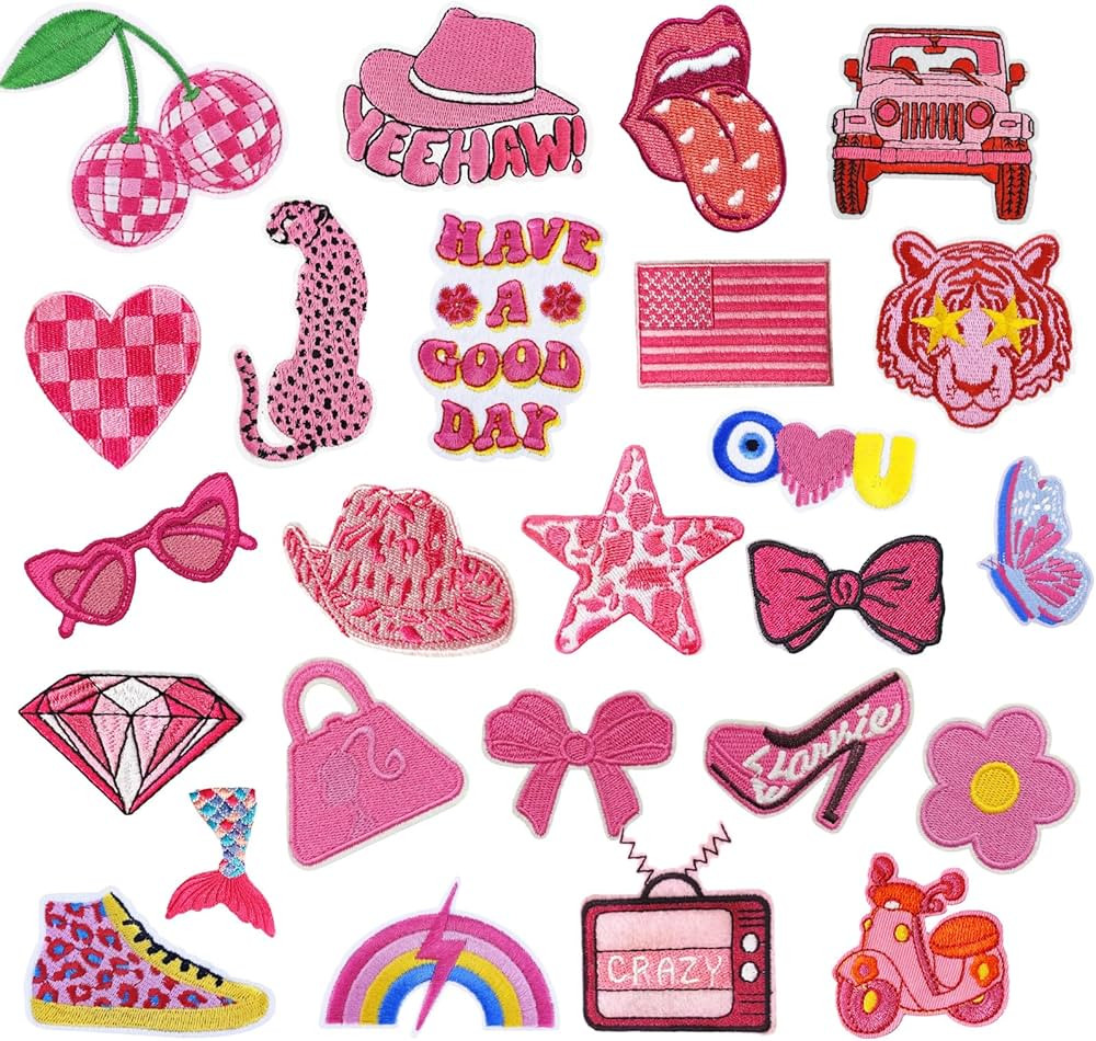 Iron on Patches, 25Pcs Pink Preppy Western Cow Girls Patches for Hats, Embroidered Patches Embroi... | Amazon (US)