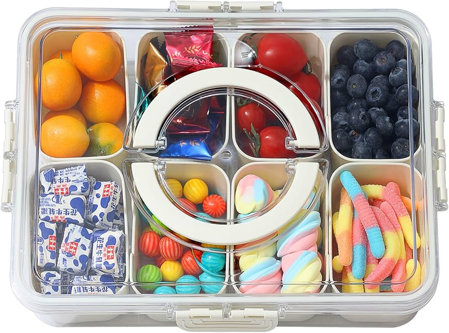 Divided Serving Tray with Lid and Handle - Snackle Box Charcuterie Container for Portable Snack P... | Amazon (US)