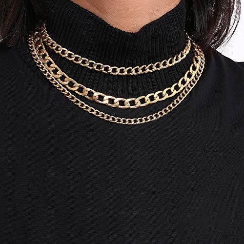 Denifery Punk Cuban Thick Link Chain Choker Necklace Layered Gold Chunky Chain Necklace Boho Jewelry | Amazon (US)