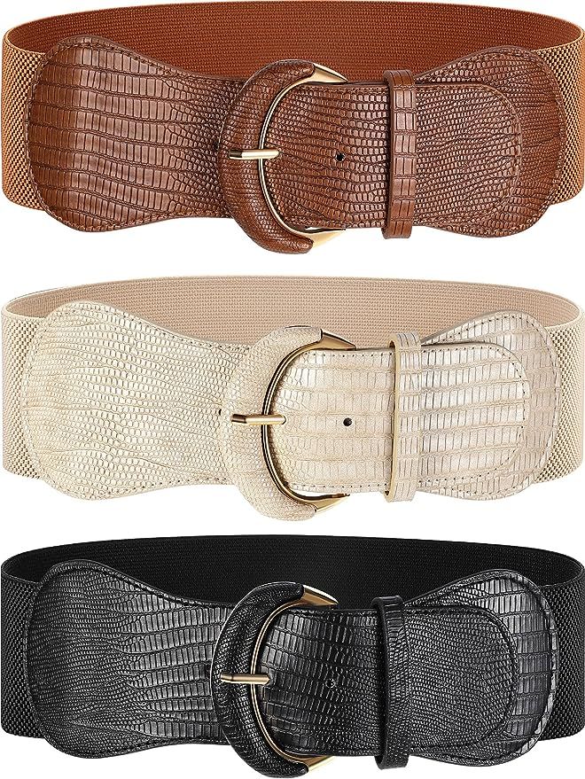 3 Pieces Wide Women Waist Belt Stretchy Cinch Belt Leather Elastic Belt for Ladies Dress Decorati... | Amazon (US)