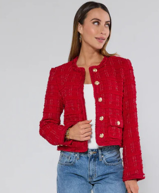 Our Evelyn Jacket in Red is the statement layer you’ll want to wear on repeat. We love the allover tweed styling on this piece, complete with a classic boxy shape. Pair this with denim or trousers to complete the look. The perfect option for holiday happy hours or weekend gatherings to come. 

 #LTKHoliday #LTKSeasonal #LTKTravel