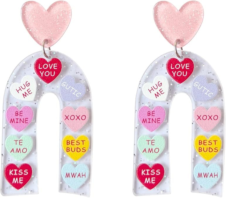 Heart Earrings for Women,Love Heart Dangle Earrings Red Pink Acrylic Lucite Arch Love Earrings fo... | Amazon (US)