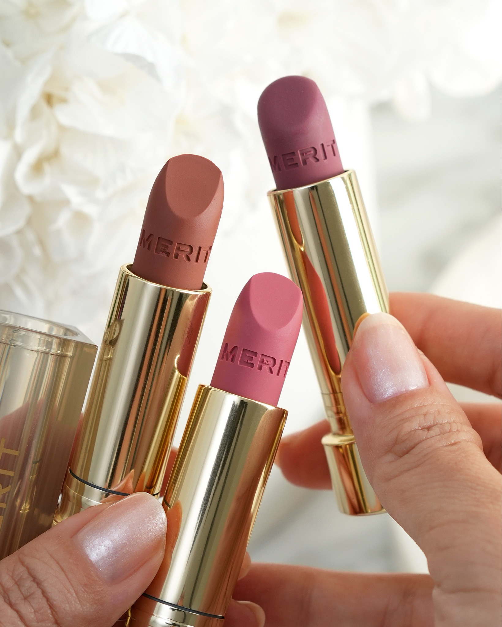 Merit Signature Lip Blush swatches in a sheer blurred matte lip formula 

#LTKBeauty