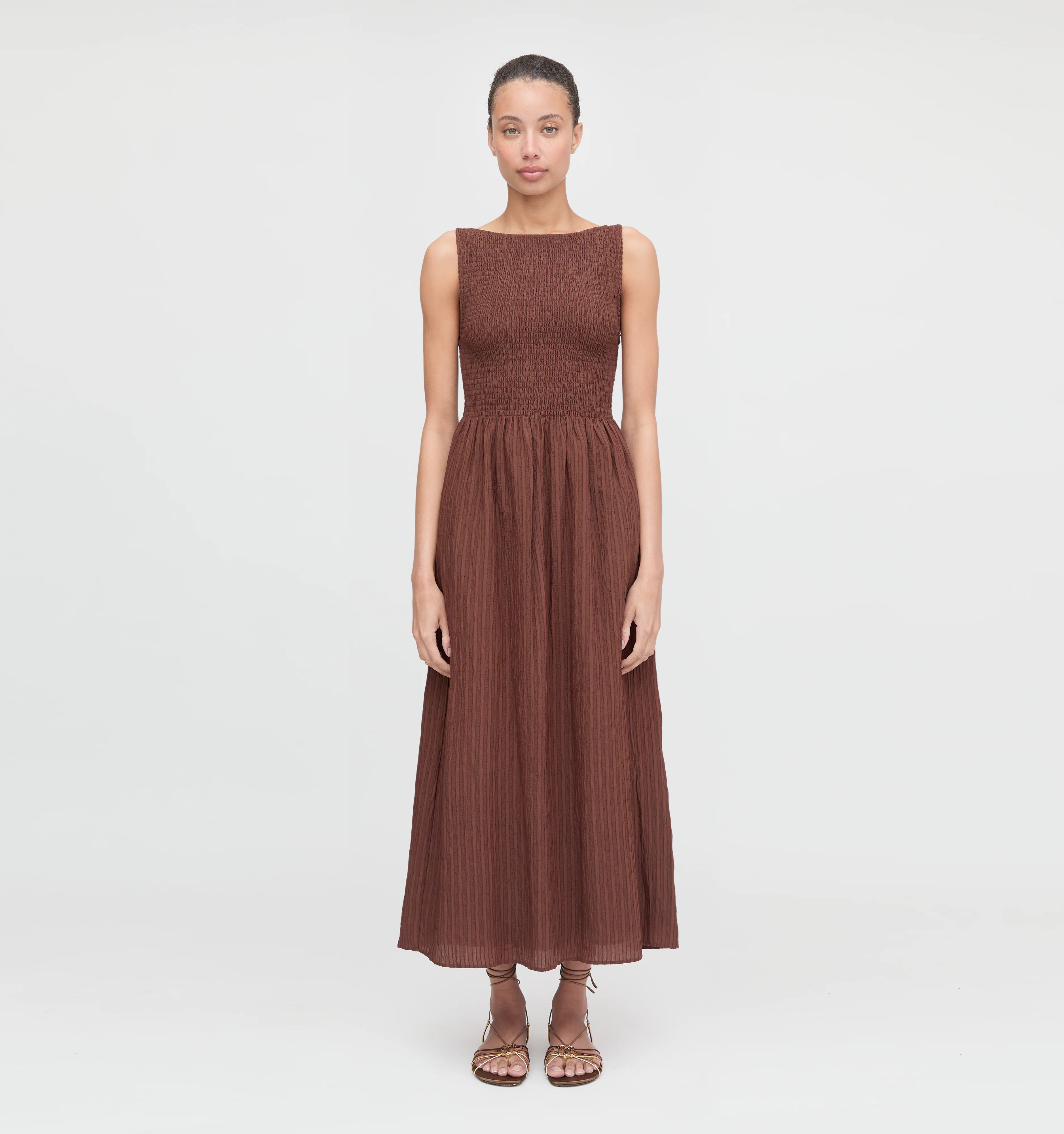 The Cosima Nap Dress - Chocolate Tonal Seersucker | Hill House Home US