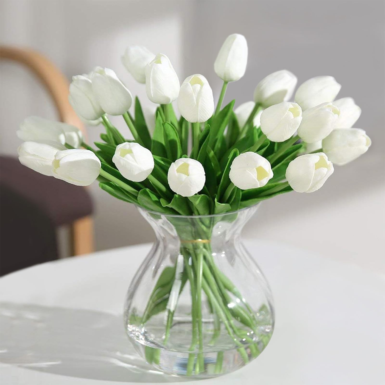 DEEMEI Tulips Artificial Flowers 20 Pcs White Fake Tulip Stems Real Touch PU Tulips for Easter Sp... | Amazon (US)