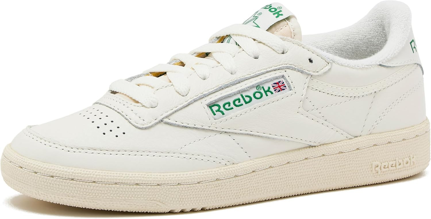 Reebok Club C 85 Vintage Tennis Sneakers for Women, Casual White Womens Shoes, Size 5 to 11 - Chalk/Alabaster/Glen Green, 7.5 Medium | Amazon (US)