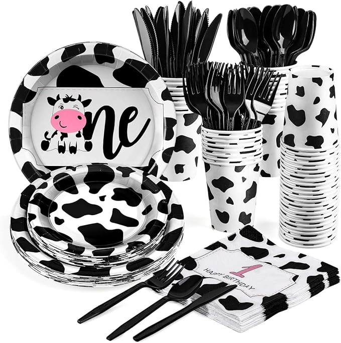 168 Pcs Farm Animal Cow Print Birthday Party Supplies Tableware Set 1st Birthday Baby Shower Part... | Amazon (US)