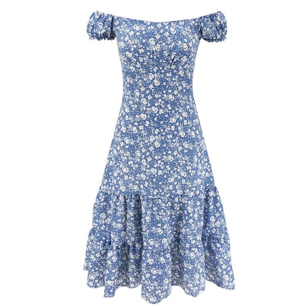 Women Off Shoulder Floral Long Maxi Dress Summer Ladies Beach Party Sun Dress - Walmart.com | Walmart (US)