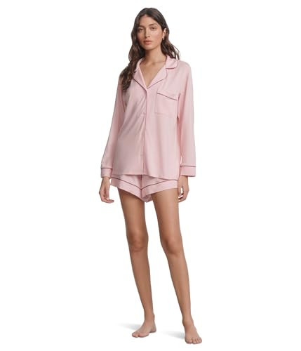 Eberjey, Women's, Gisele Long Sleeve Top & Short PJ Set, Pale Pink/Fig, Small | Amazon (US)
