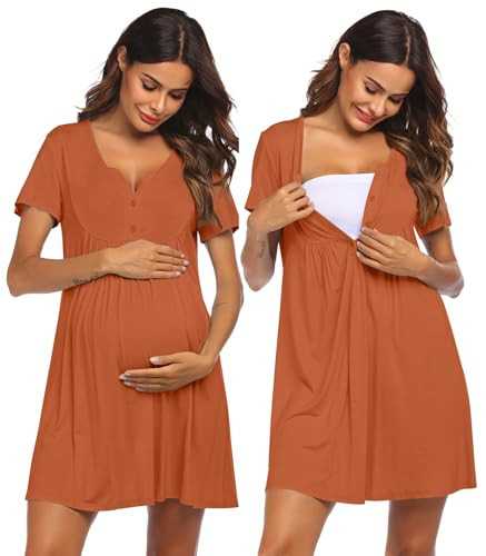 Ekouaer Nursing Dresses Breastfeeding Delivery Gown for Hospital Maternity Nursing Nightgown Maternity Nursing Dresses Brick Red XXL | Amazon (US)