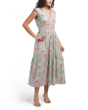 Printed Maxi Dress With Cap Sleeve | TJ Maxx