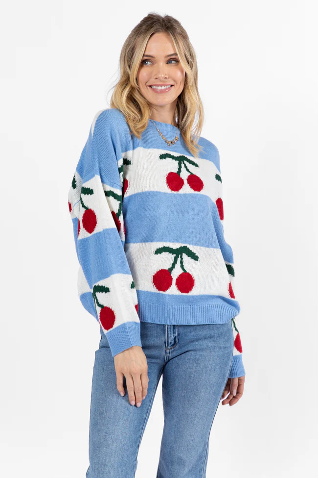 The Cherry On Top Blue Sweater | Pink Lily