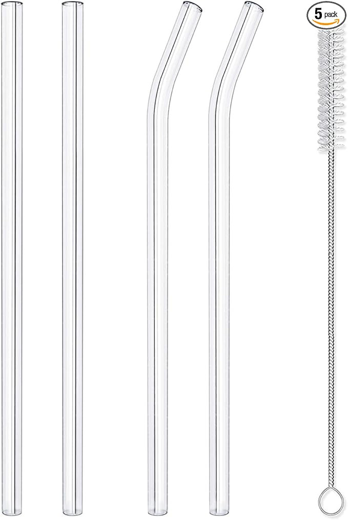 Hiware Reusable Glass Straws Set, 4-piece Drinking Straws with Cleaning Brush, 10" x 10 mm, Dishw... | Amazon (US)