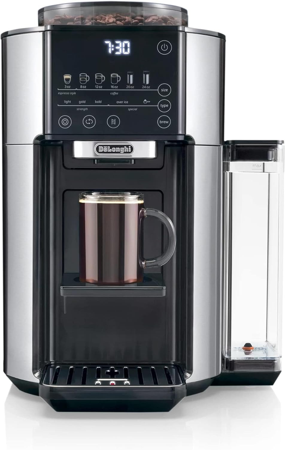 De'Longhi True Brew Drip Coffee Maker, Built in Grinder, Single Serve, 8 oz to 24 oz, Hot or Iced Coffee, Stainless, CAM51025MB | Amazon (US)