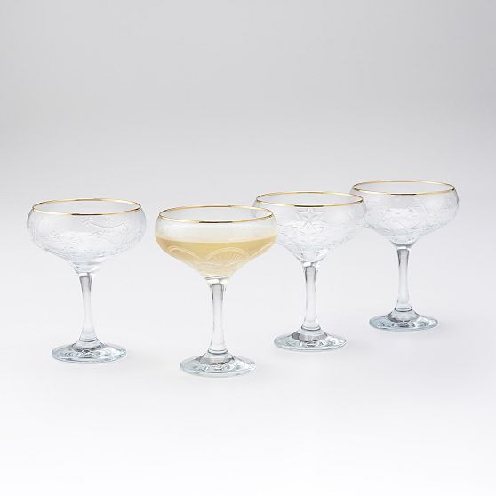Mark & Graham x Pencil & Paper Co. Etched Coupe Glasses, Set of 4, Gold | Mark and Graham