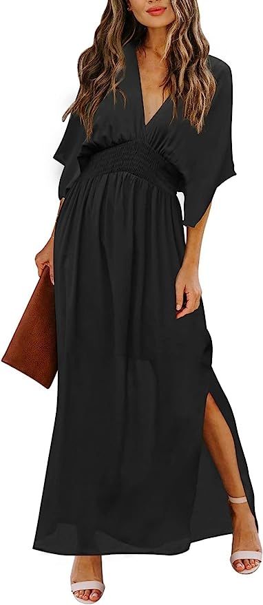 Meenew Women's Summer Maxi Dress Party Vacation High Slit Loose Long Beach Dress | Amazon (US)