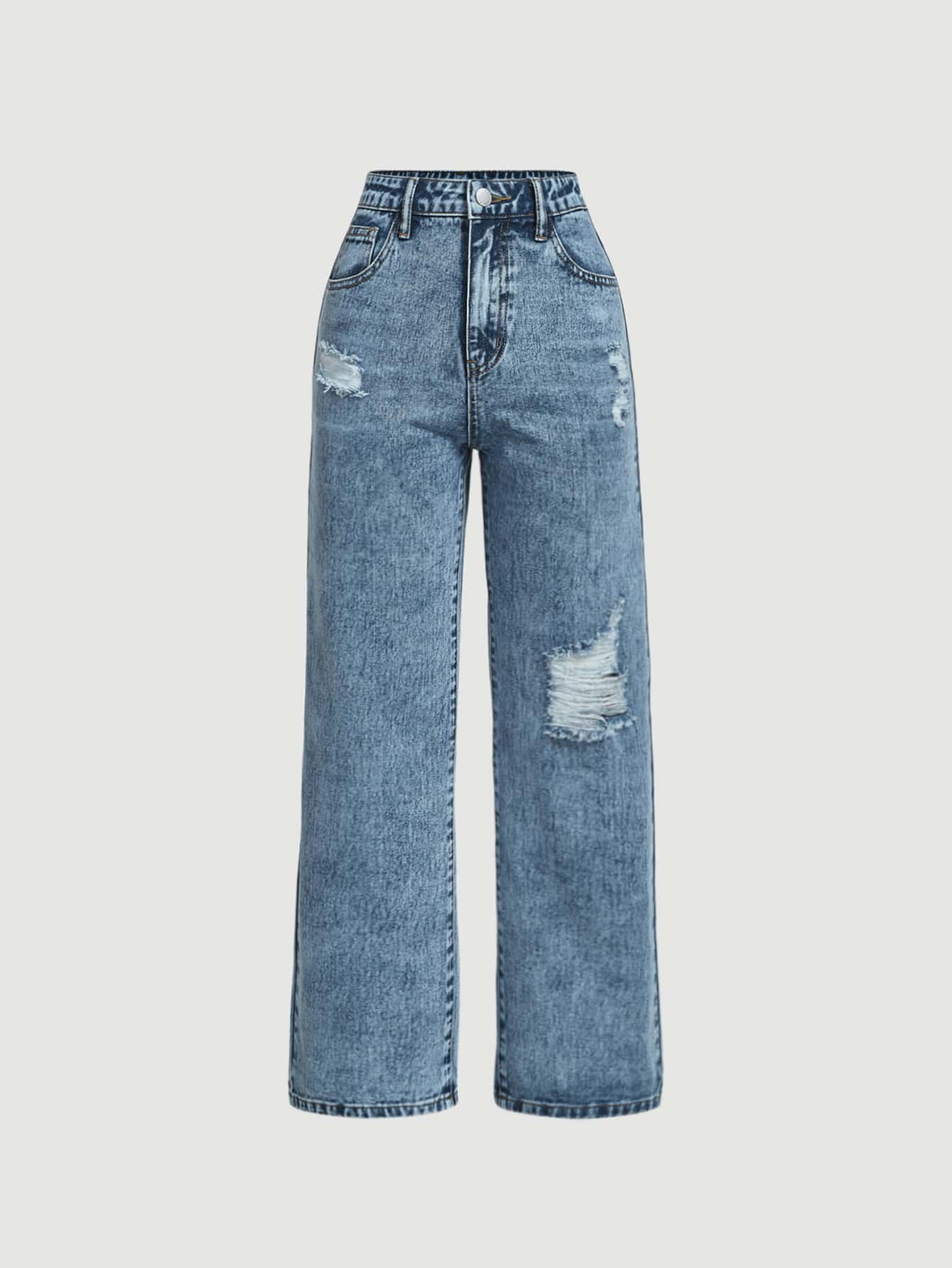 SHEIN EZwear Plus Ripped Wide Leg Jeans | SHEIN