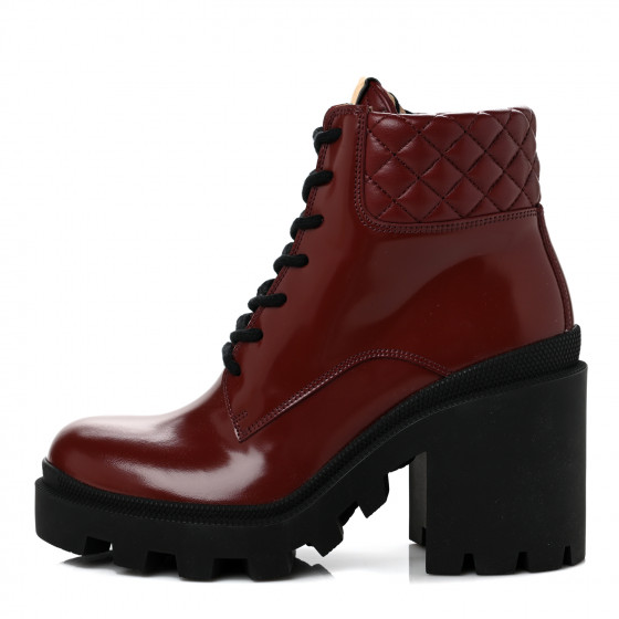 GUCCI Calfskin Nappa Quilted Lace Up Ankle Boots 38 Garnet Red | FASHIONPHILE (US)