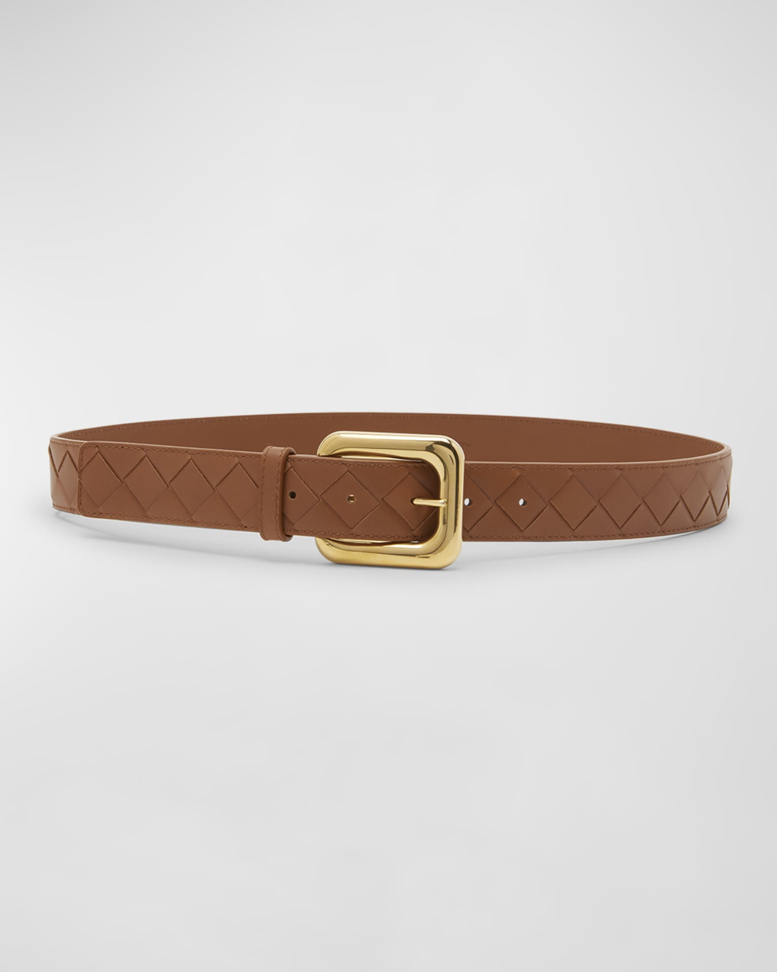 Light Woven Leather & Brass Belt | Neiman Marcus