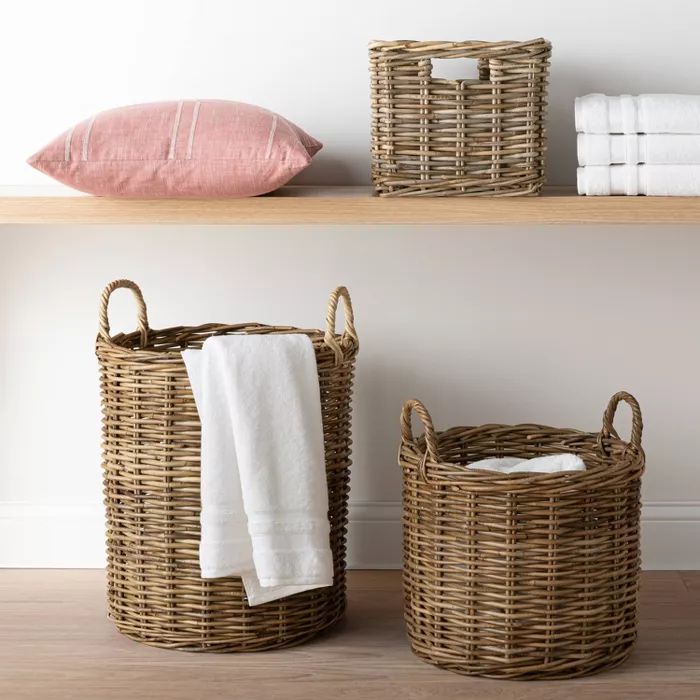 Decorative Round Rattan Basket Gray - Threshold™ designed with Studio McGee | Target