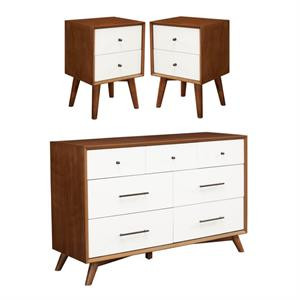 Home Square 3 Piece Set with Two Tone Wood Nightstand and Dresser in Acorn-White | Homesquare
