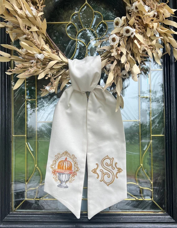 Fall Pumpkin Urn Wreath Sash With Monogram - Etsy | Etsy (US)