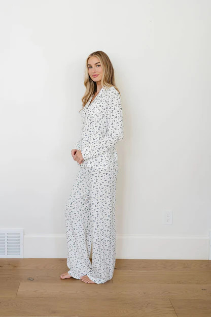 Women's Button Down Set in Navy Fleur | Plain Jane