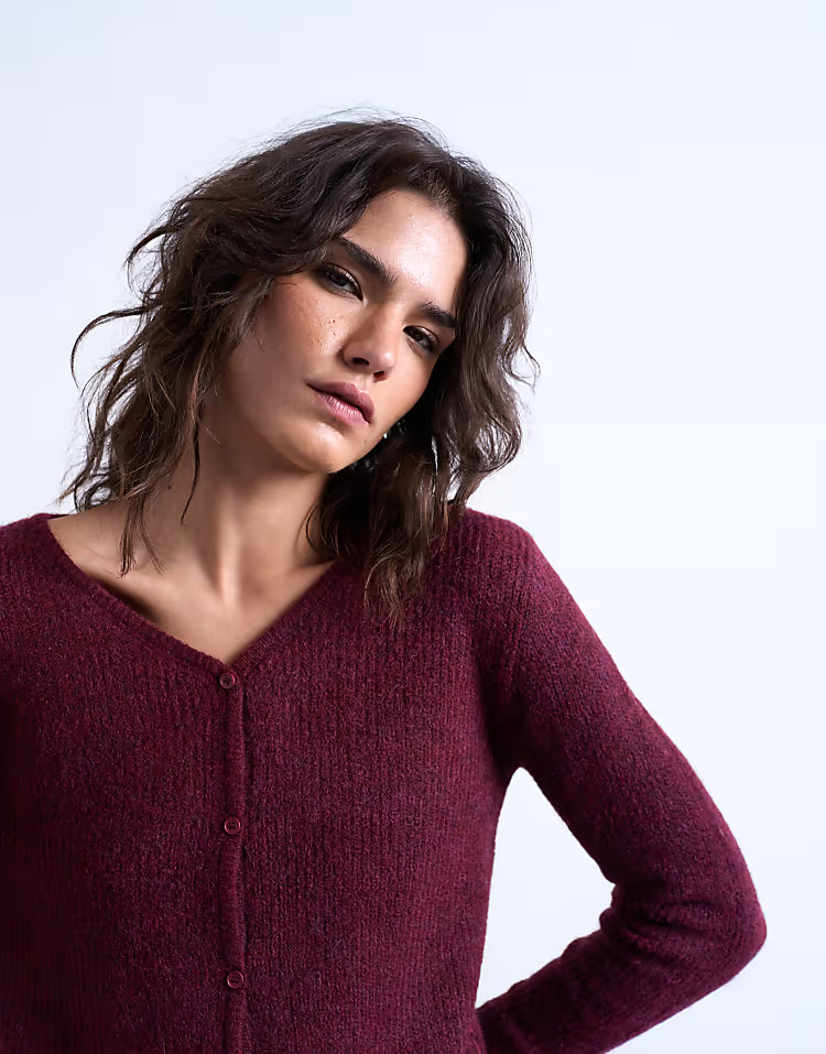 & Other Stories wool cardigan with button front in burgundy | ASOS | ASOS (Global)