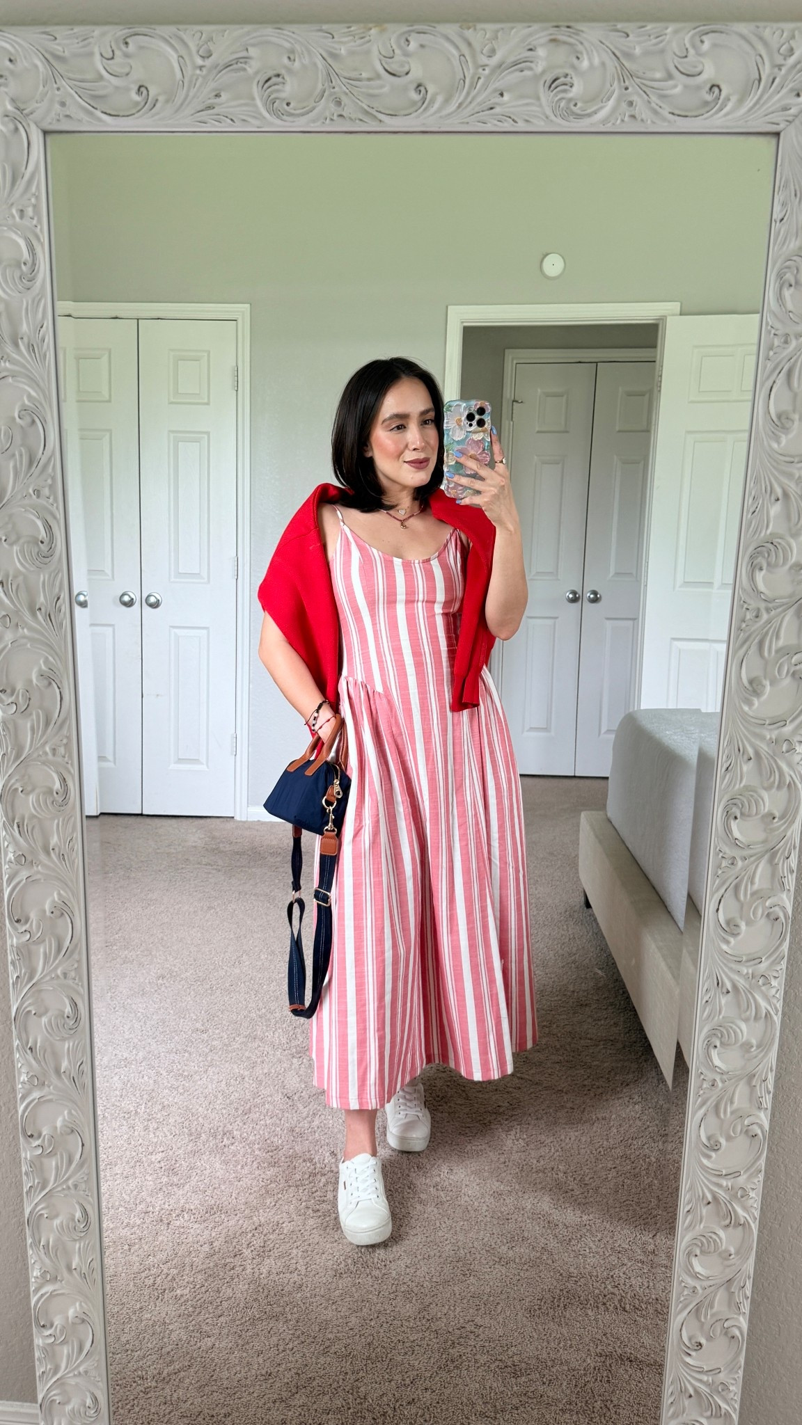 Casual chic outfit ideas for Spring/Summer. Mother’s Day Outfit Ideas. 

Size small in dress
Red sweater from Zara

#LTKMothersDay #LTKootd #LTKmomlife