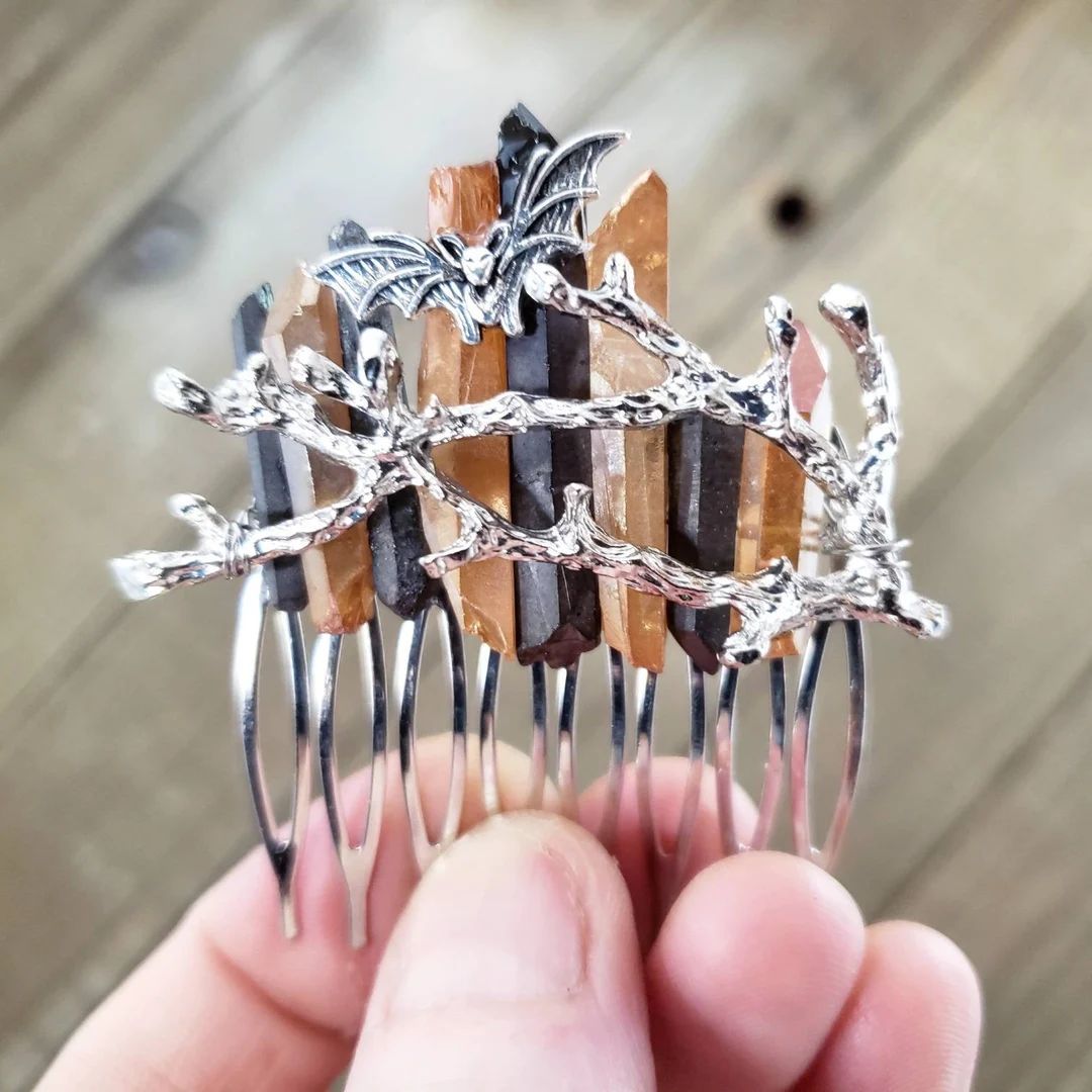 Halloween Hair Comb Gothic Hair Accessory Quartz Crystal - Etsy | Etsy (US)