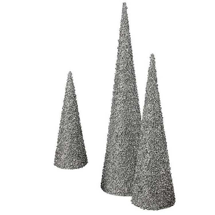 Glittered Silver Cone Tabletop Trees, Set of 3 | Kirkland's Home
