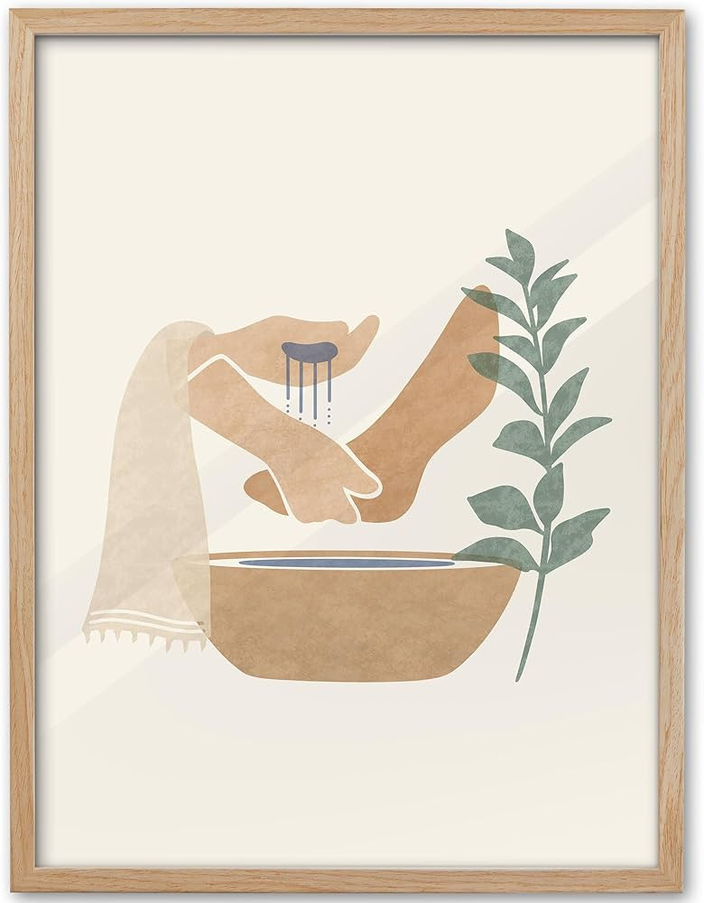 KensTro 12x16 Oak Framed Jesus Washing Feet Boho Christian Wall Art | Amazon (US)