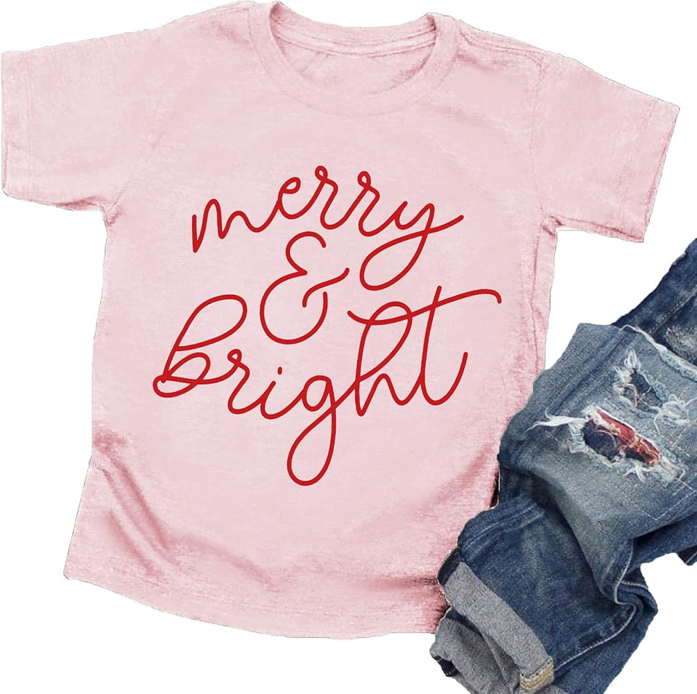Christmas Shirts Toddler Boy Girls Merry and Bright T-Shirt Christmas Lights Graphic Tees Holiday... | Amazon (US)