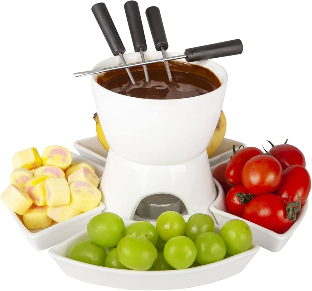 Fondue Set with 4 Dipping Bowls and 4 Forks, Premium Tea Light Porcelain Melting Pot for Cheese, ... | Amazon (US)
