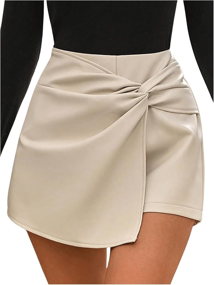 SOLY HUX Women's PU Leather Shorts Twist High Waisted Asymmetrical Hem Shorts | Amazon (US)