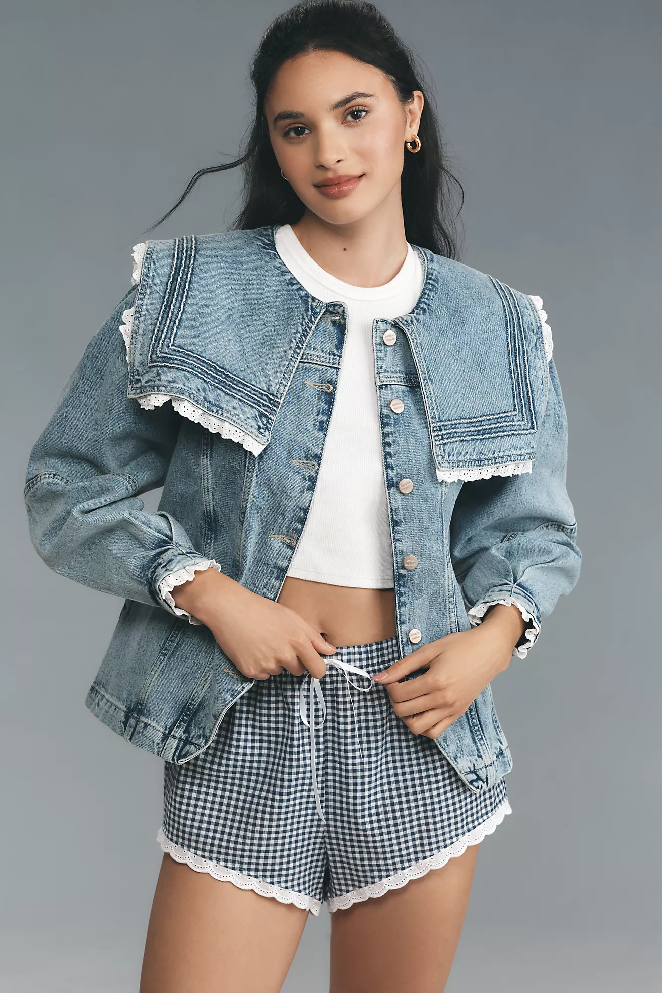 Damson Madder Broderie Sailor Denim Jacket | Anthropologie (US)