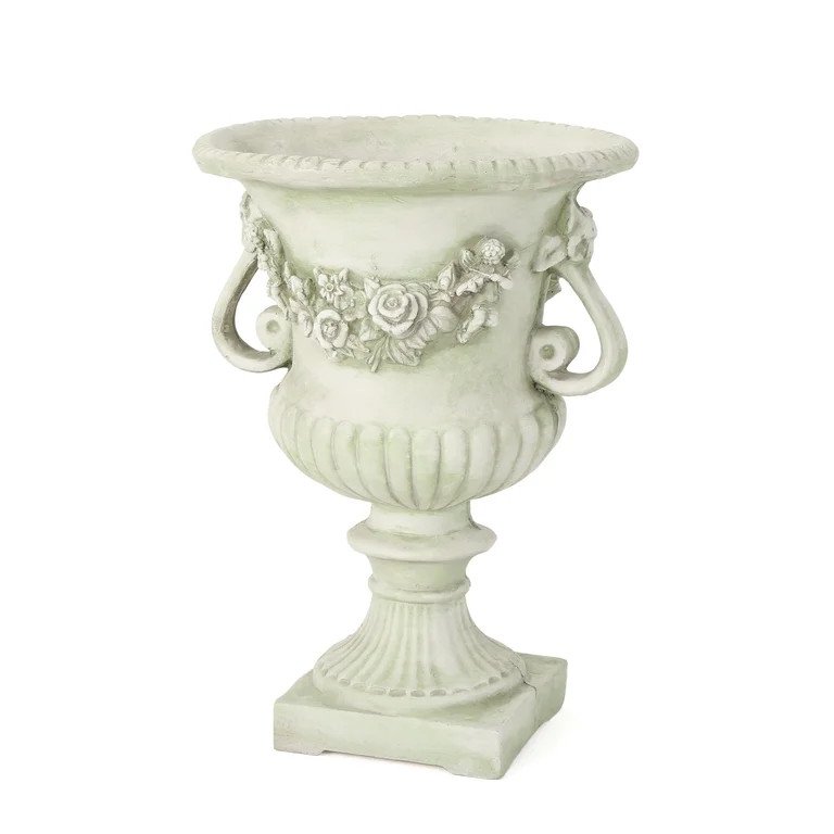 GDF Studio Isia Outdoor Cast Stone Garden Urn Planter, White Moss | Walmart (US)