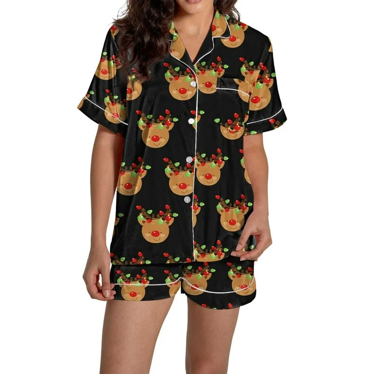 Christmas Black Pajamas for Women Set Women Pajamas Graphic Printed Silk Satin Cute Sleepwear But... | Walmart (US)