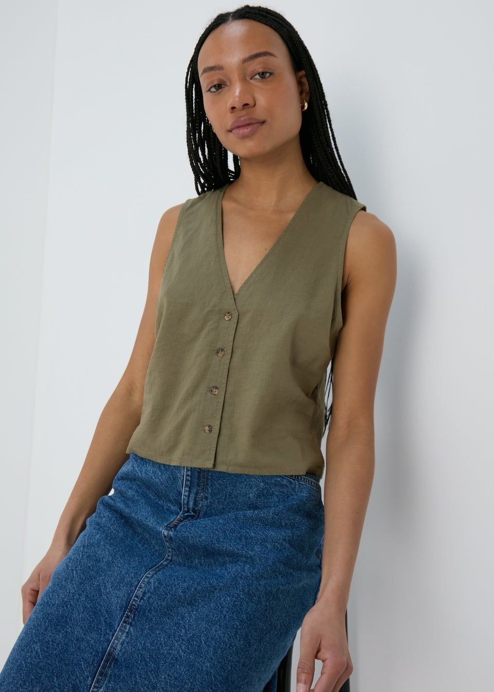 Khaki Solid Button Vest - Size 16 | Matalan (UK)